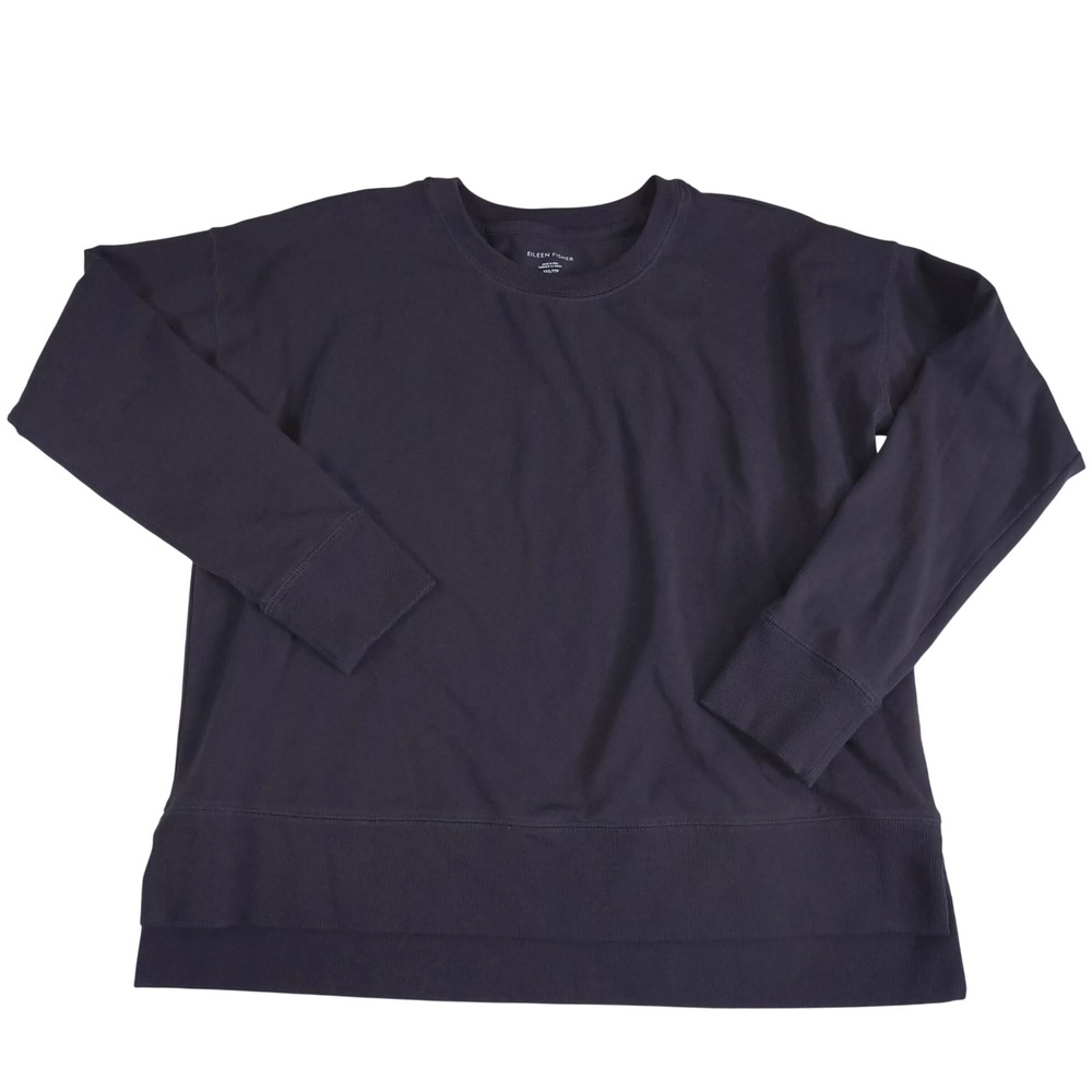 Eileen Fisher Cotton Sweatshirt Womens XXS Navy Crewneck Minimalist Pullover